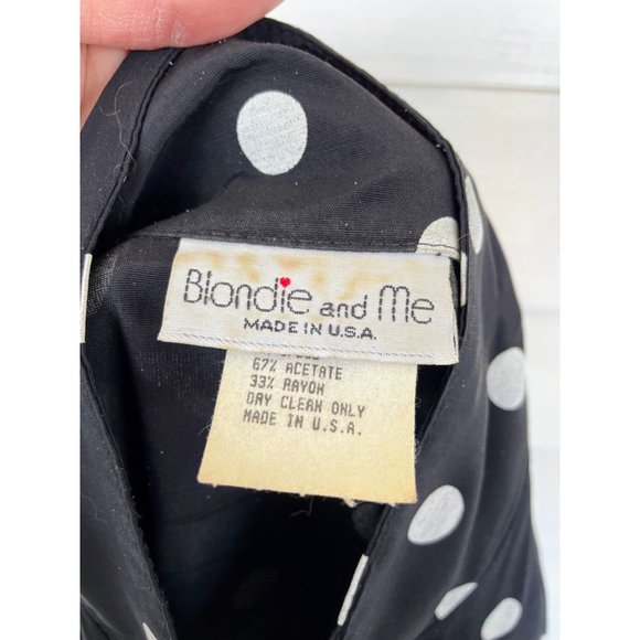 Vintage 1980s Black White Polka Dot Pleated Dress - Picture 3 of 12